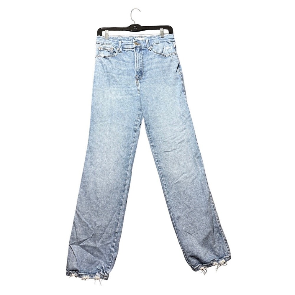 Good American Good Curve Straight Women Size 6/28 Blue Straight Leg Distressed